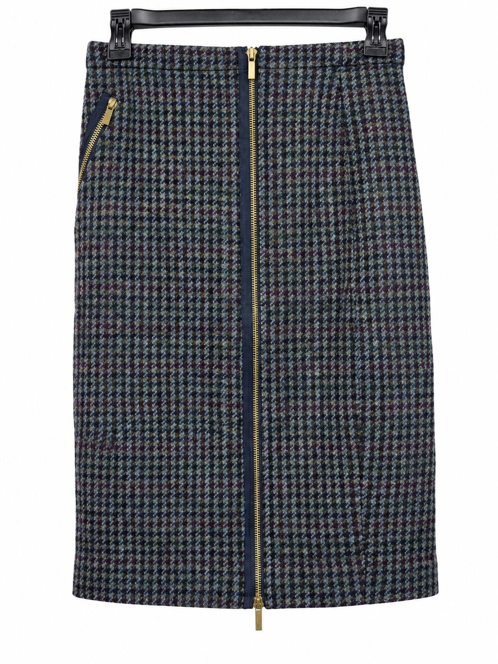J.Crew Size 4 100% Wool Tweed Houndstooth Pencil Skirt Double Zip